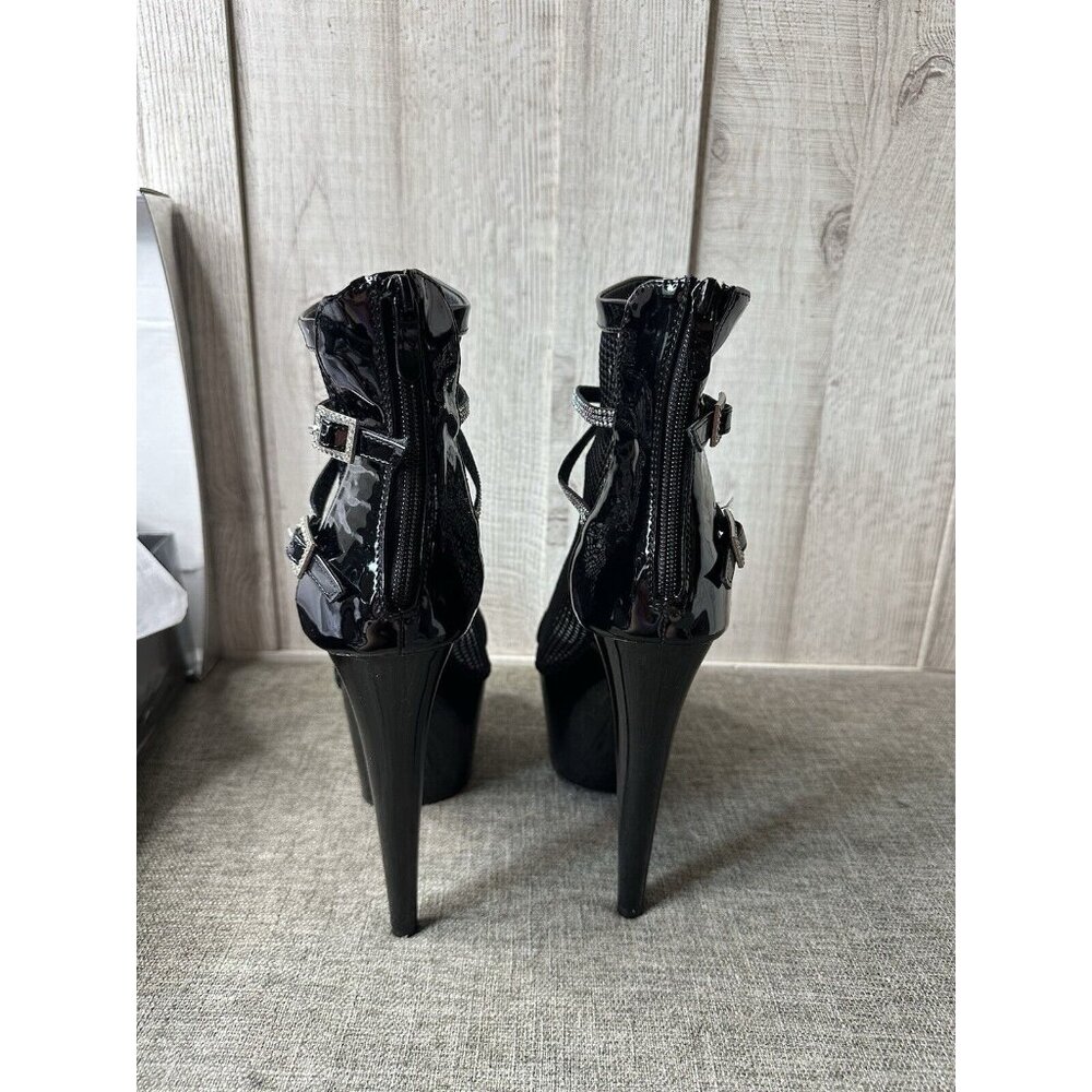 Womens Ellie 7" Heel Fishnet Bootie Stiletto Size 11 Rhinestone Straps 709 Swank - Picture 3 of 13